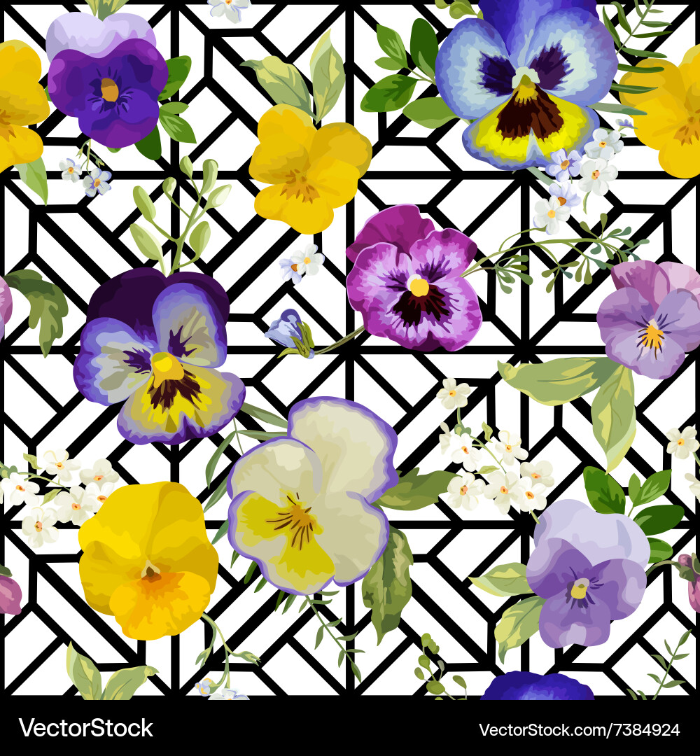 Pansy Flowers Background - Seamless Pattern Vector Image
