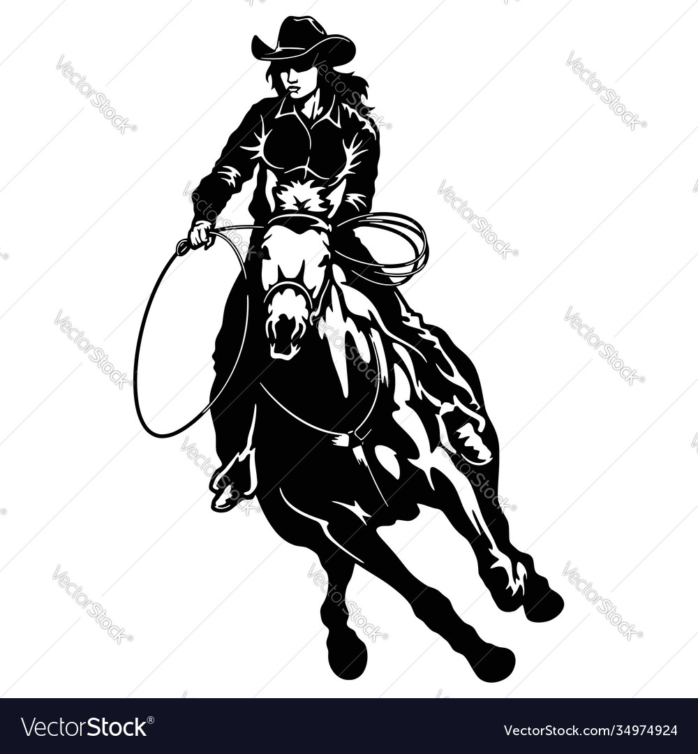 Rodeo cowgirl riding a horse retro style poster Vector Image