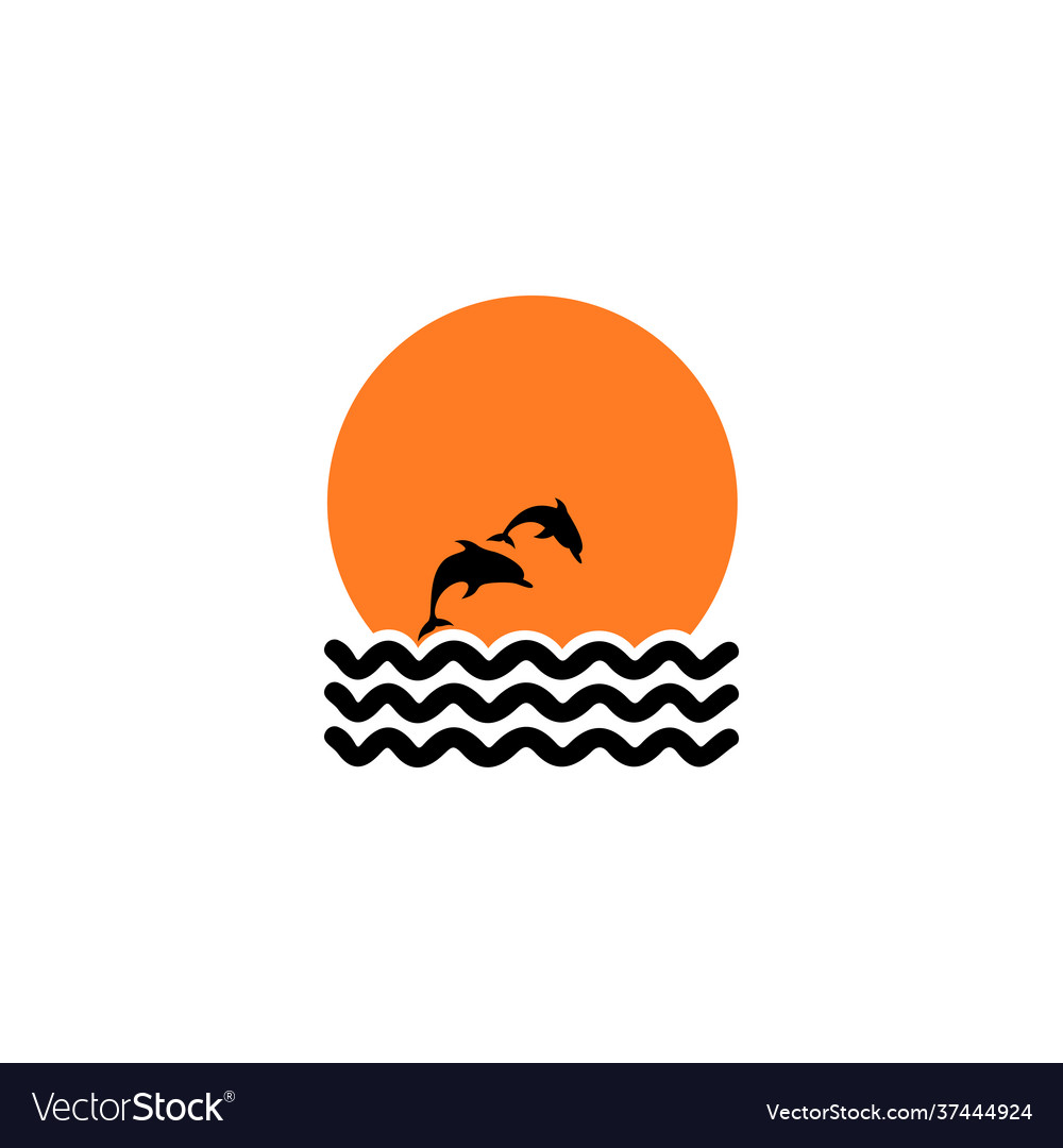 Silhouette two dolphins jumping out water