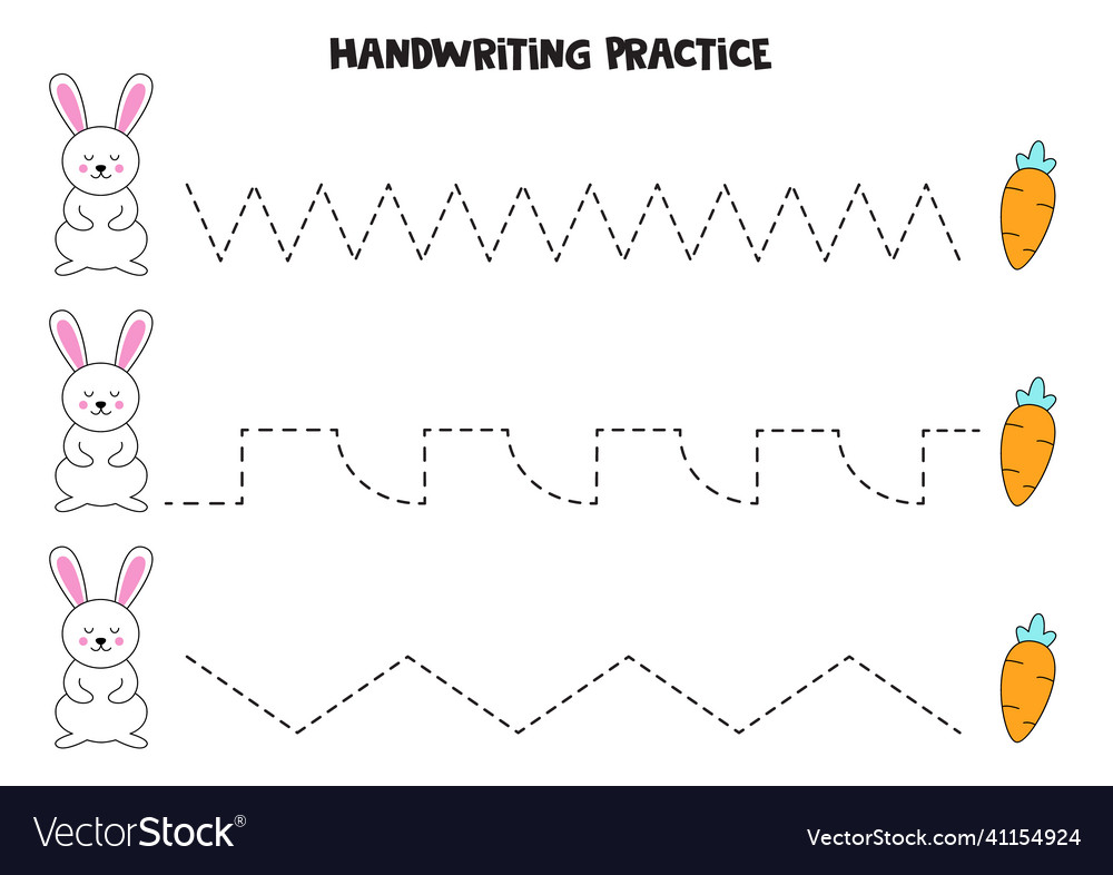 Tracing lines with cute easter bunnies writing Vector Image