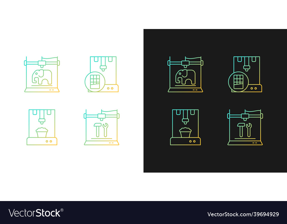 3d printed physical objects gradient icons set vector image 3d printed physical objects gradient icons set