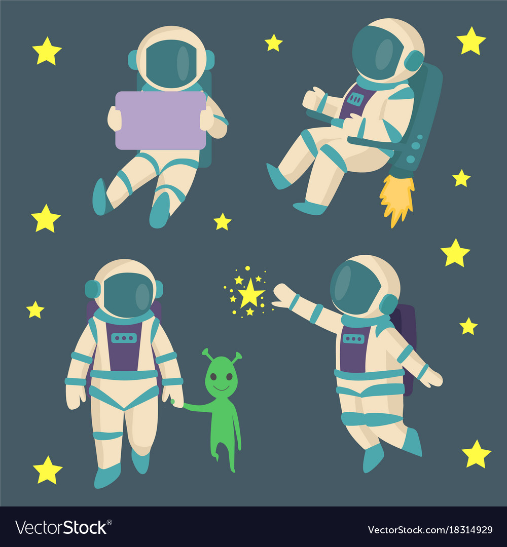 Astronauts in space working character