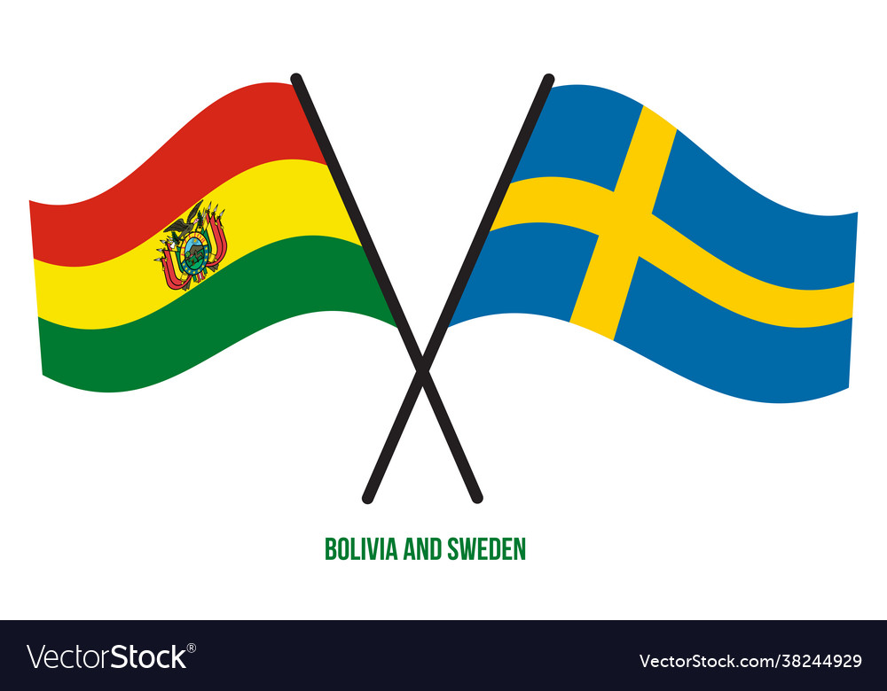 Bolivia and sweden flags crossed waving flat