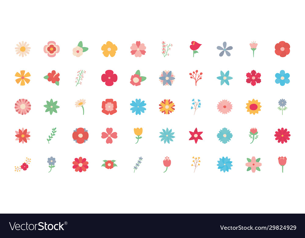 Isolated flowers flat style icon set design