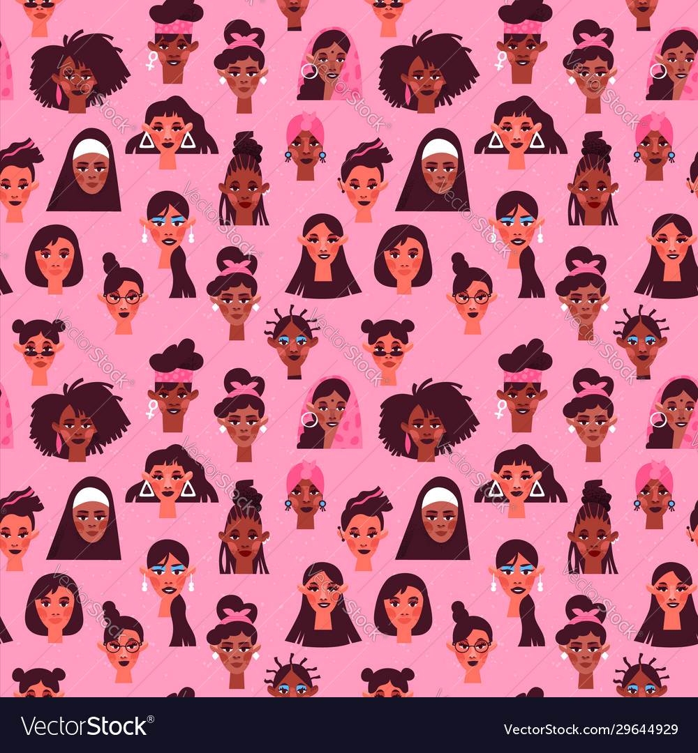 Women seamless pattern diverse woman face vector image Women seamless pattern diverse woman face