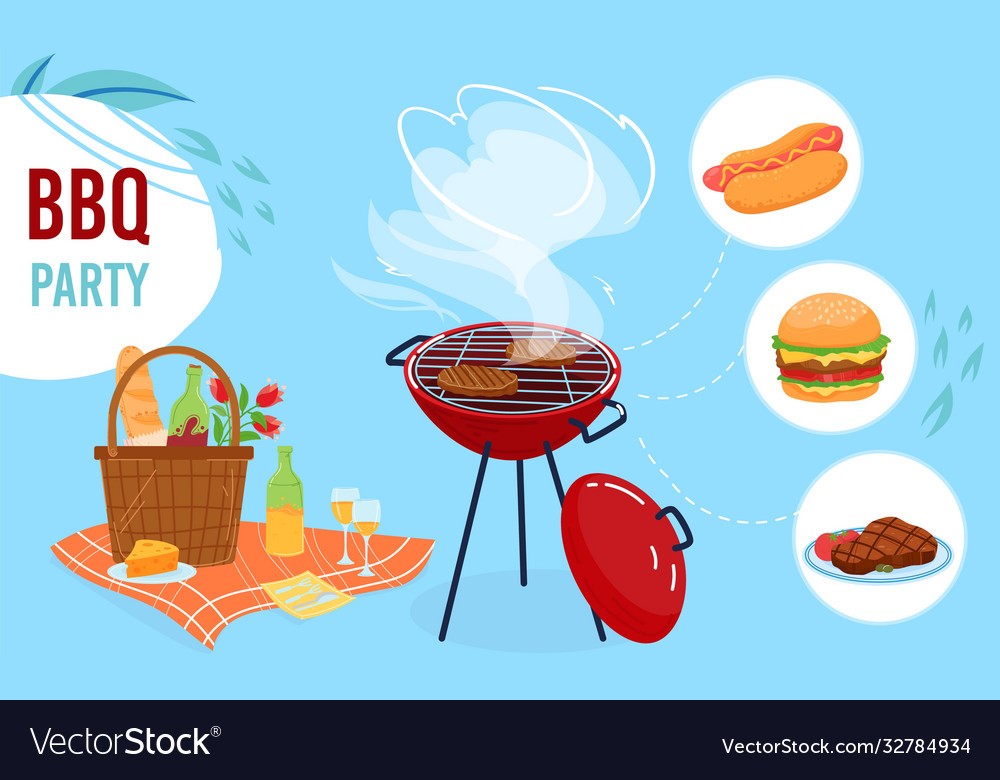 Bbq Grill Party Flat Cartoon Royalty Free Vector Image