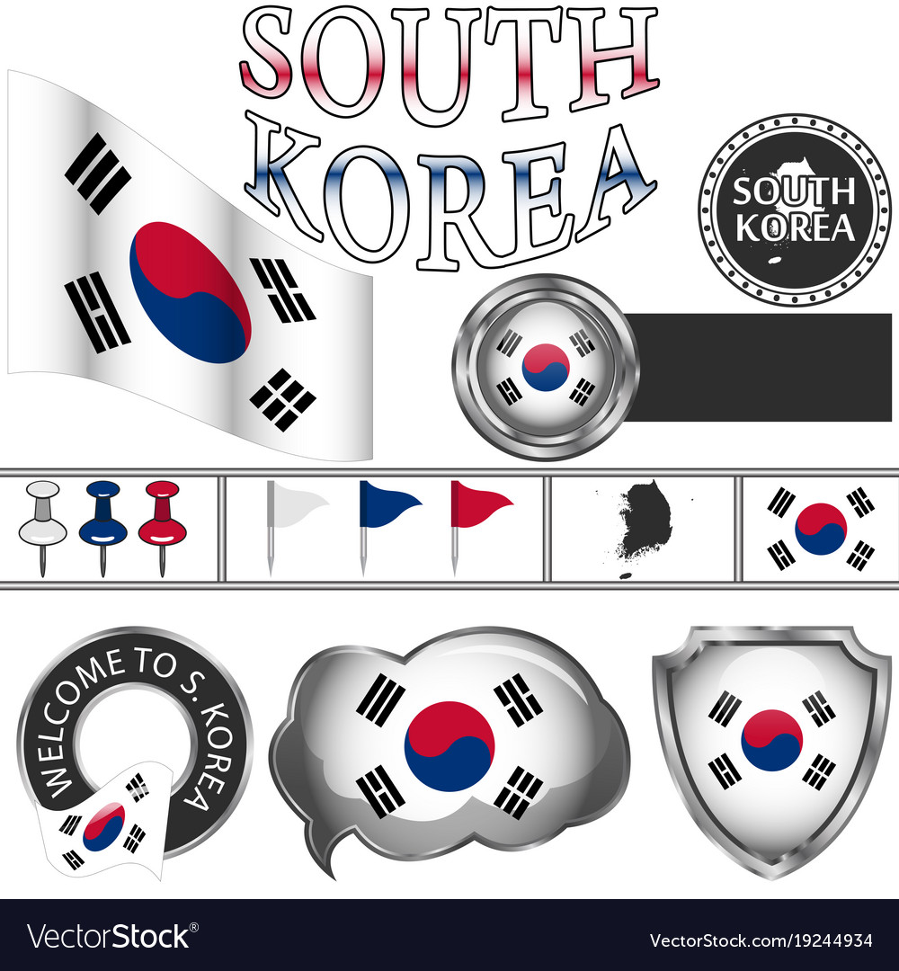 Glossy icons with flag south korea Royalty Free Vector Image