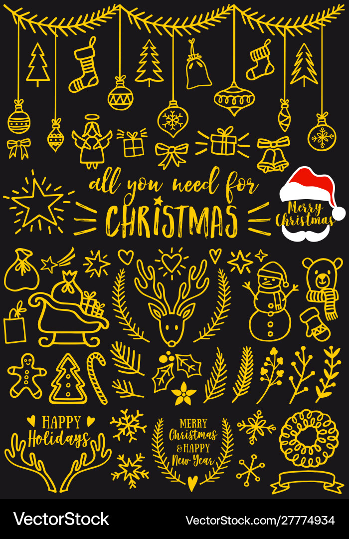 Gold christmas design elements Royalty Free Vector Image