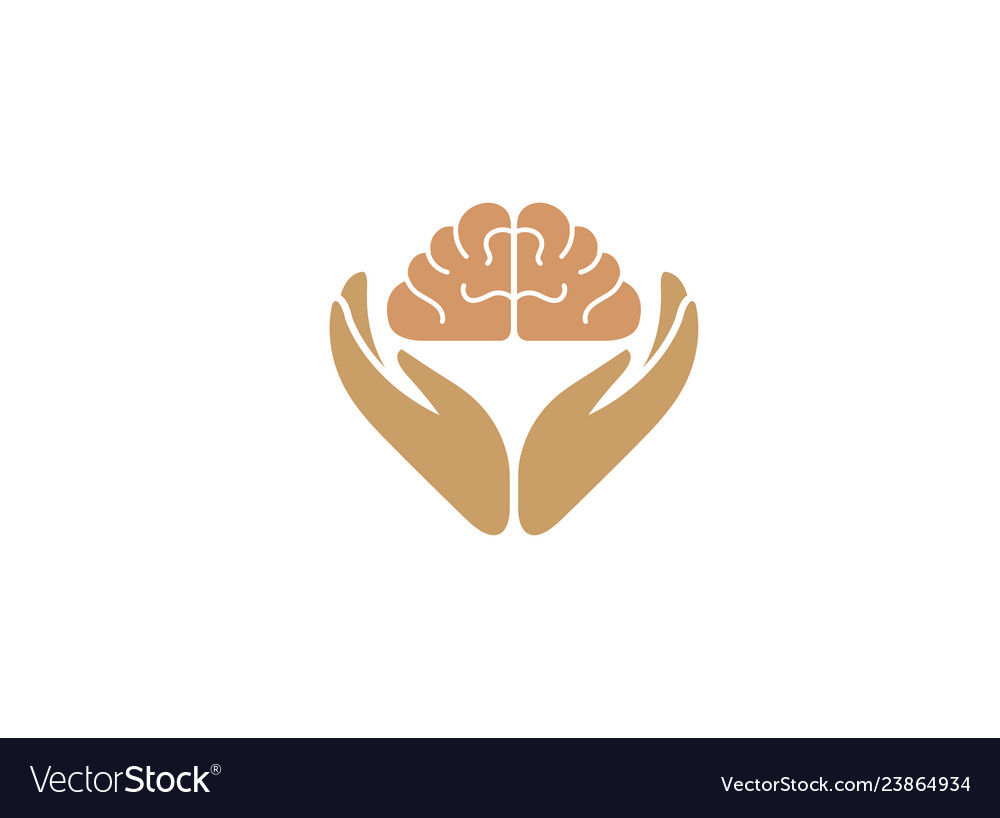 Hands care human brain and knowledge for logo Vector Image