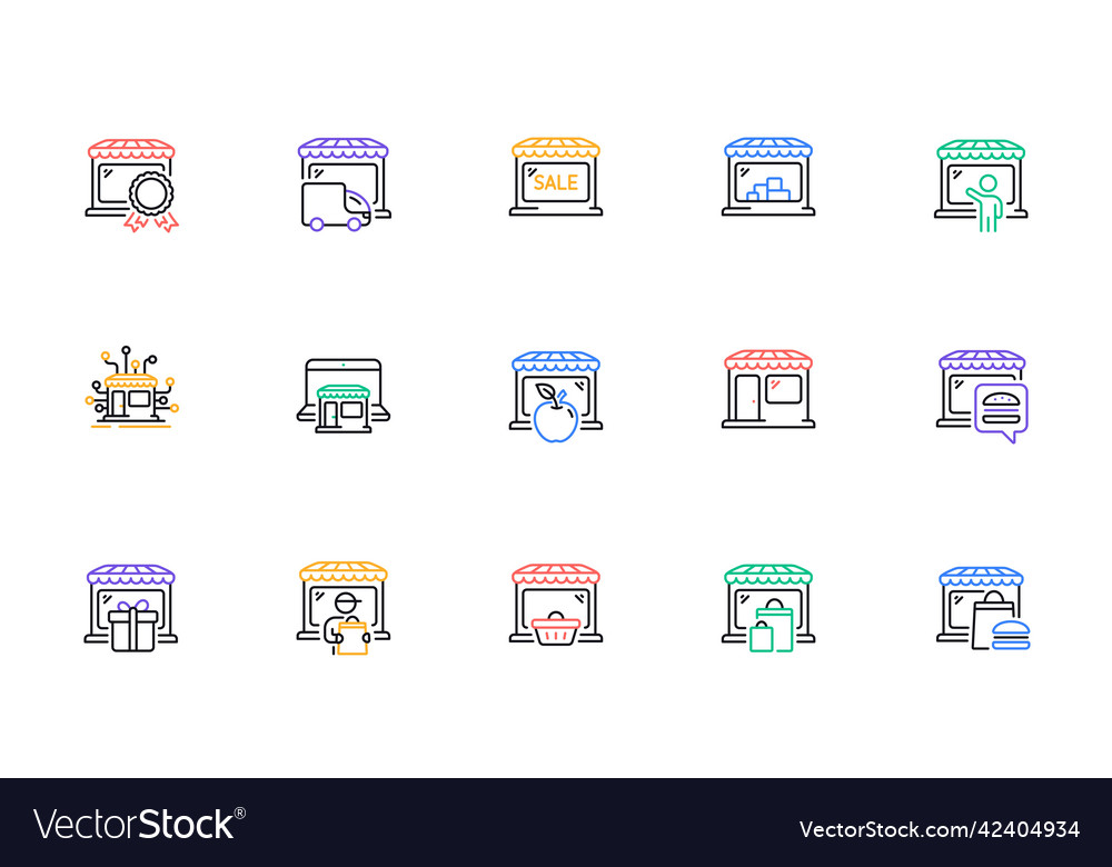 Market store line icons online marketplace