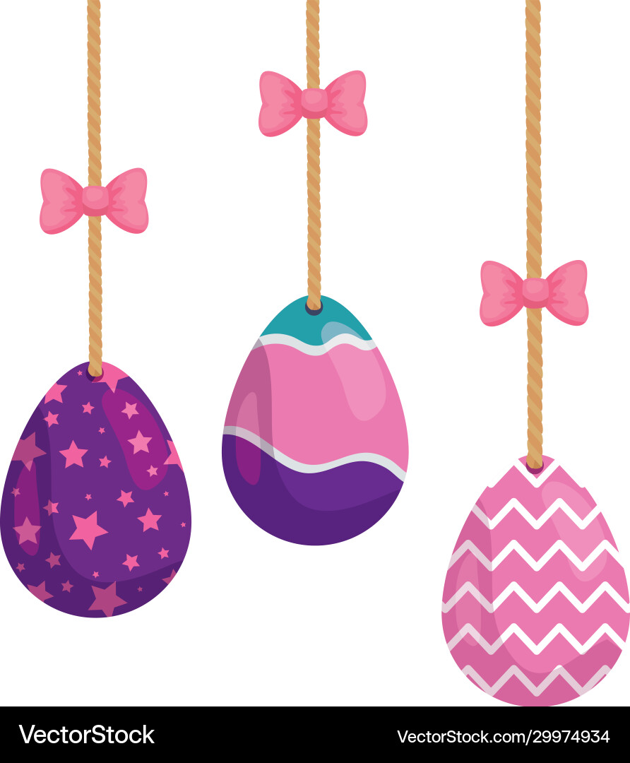 Set cute eggs easter decorated hanging Royalty Free Vector