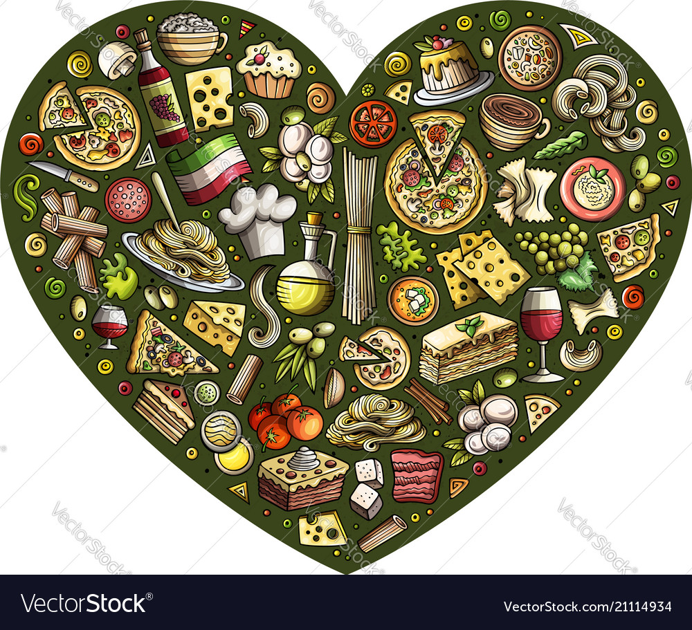 Set of italian food cartoon doodle objects Vector Image