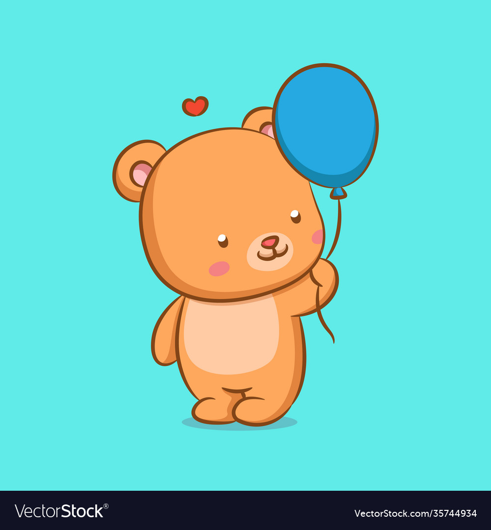 teddy bear holding brown balloons
