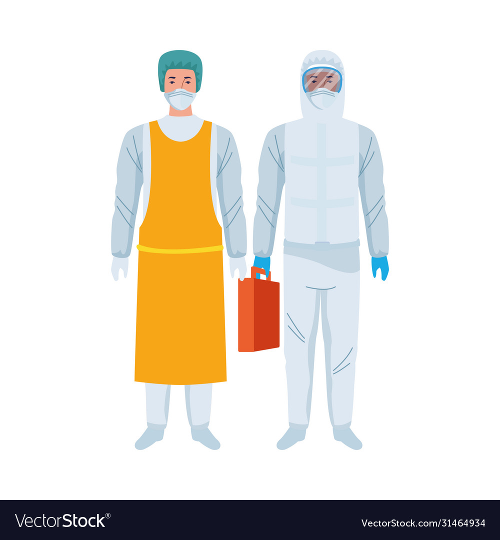 Workers wearing biosafety suits characters