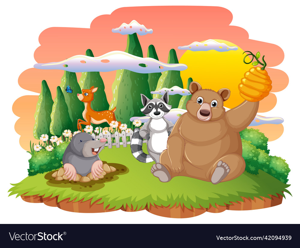 Isolated scene with different cute animals Vector Image