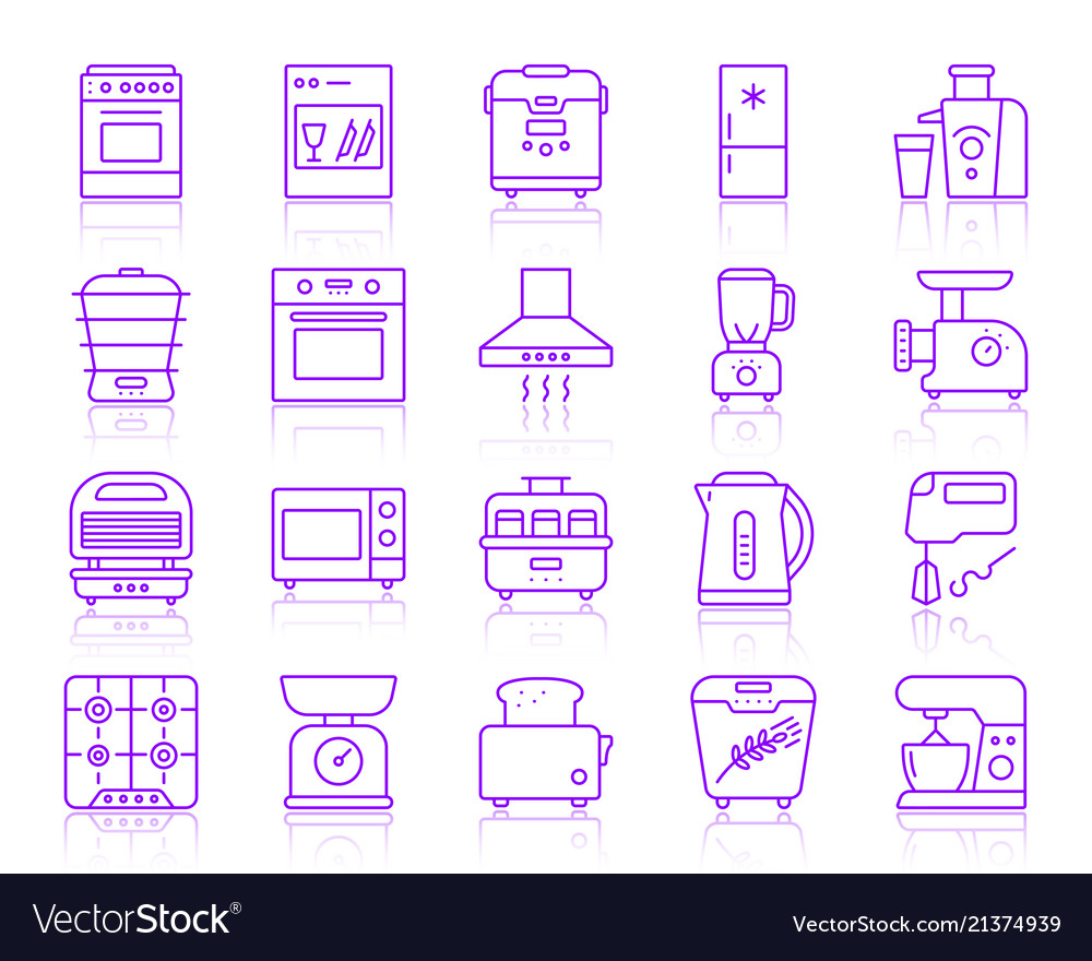 Kitchen appliance simple line icons set