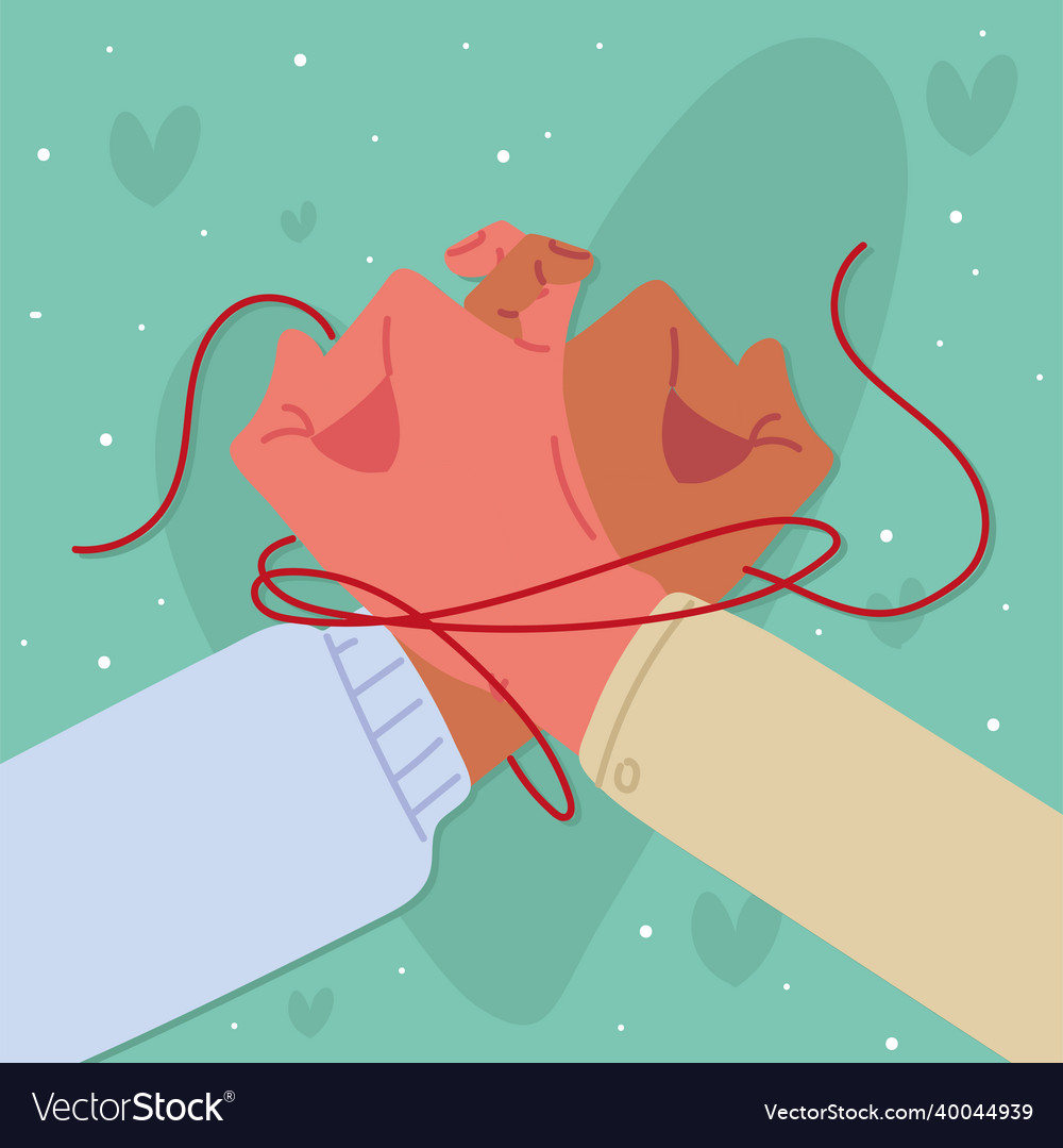 Red string of destiny in hands