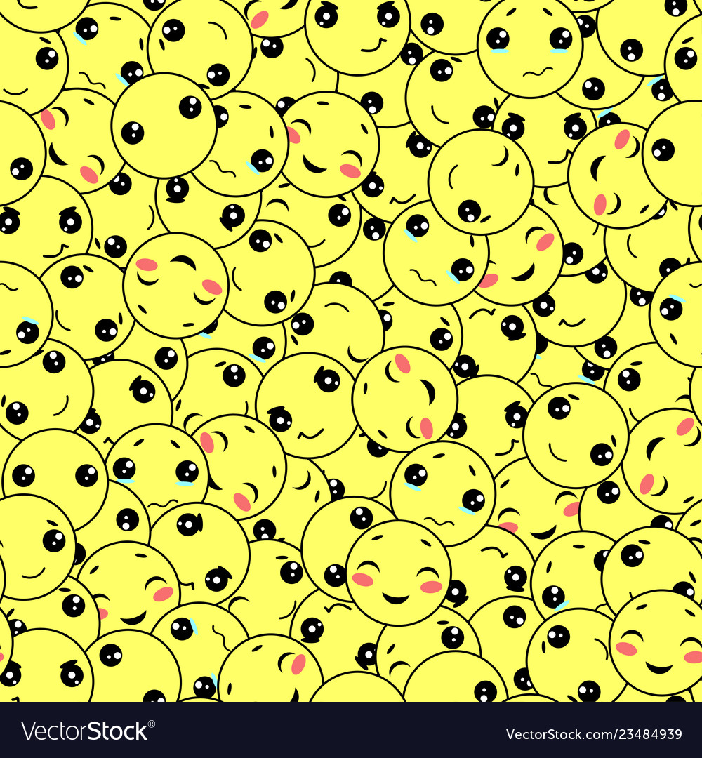 Seamless pattern of smiles with different emotions