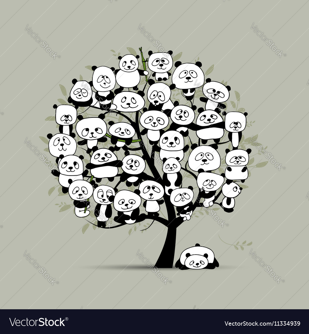 Tree with funny pandas sketch for your design