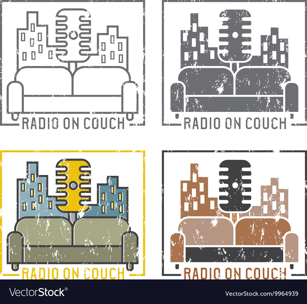 Vintage grunge labels of radio with microphone