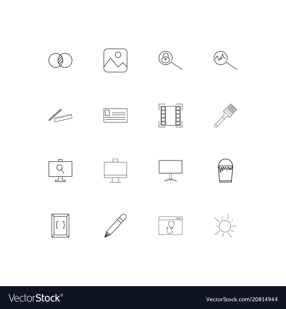 Creative process and design linear thin icons set
