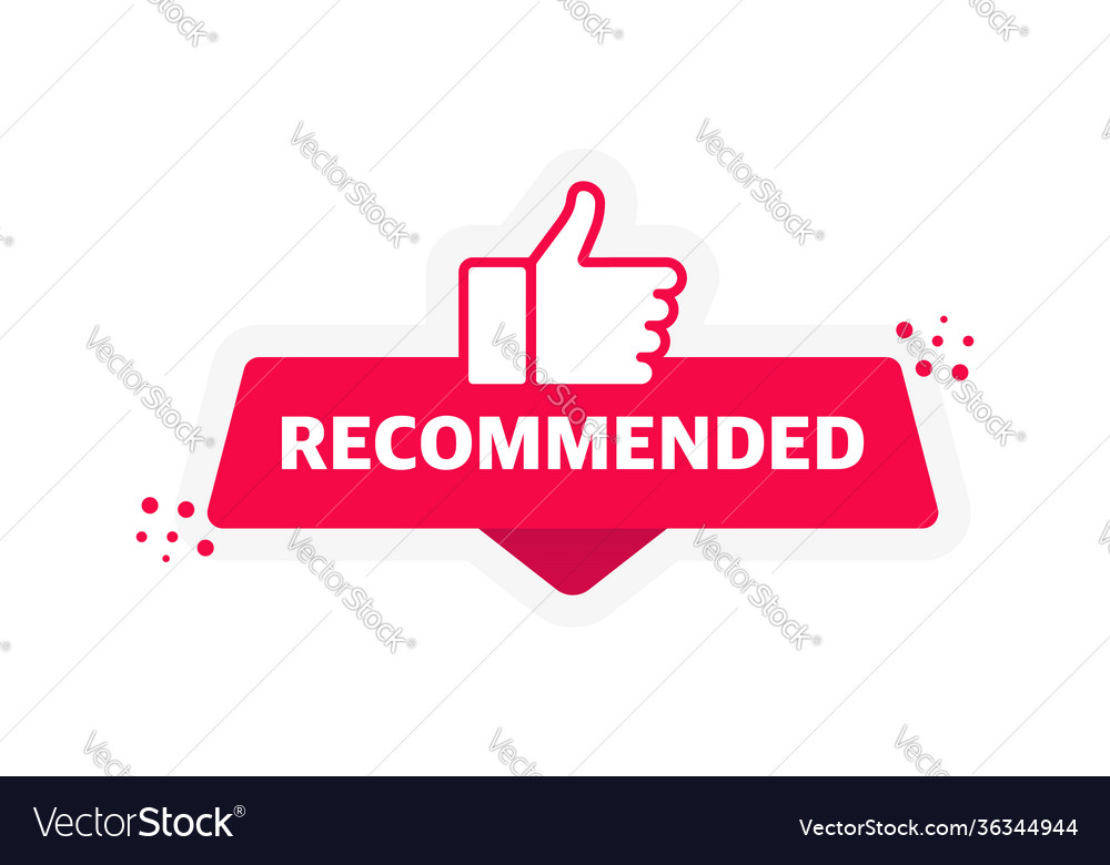 Flat red label with recommended speech bubble 3d vector image Flat red label with recommended speech bubble 3d