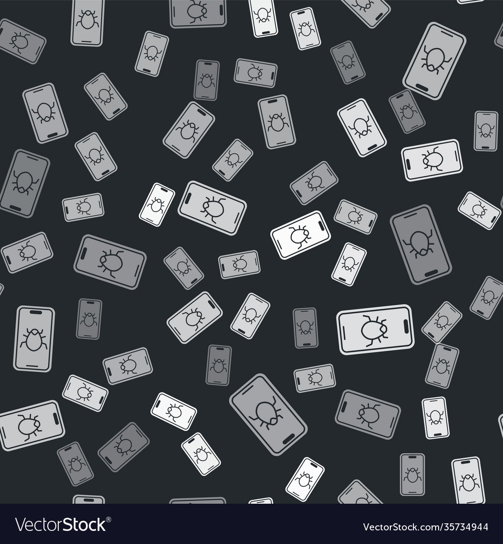 Grey system bug on mobile icon isolated seamless vector image Grey system bug on mobile icon isolated seamless