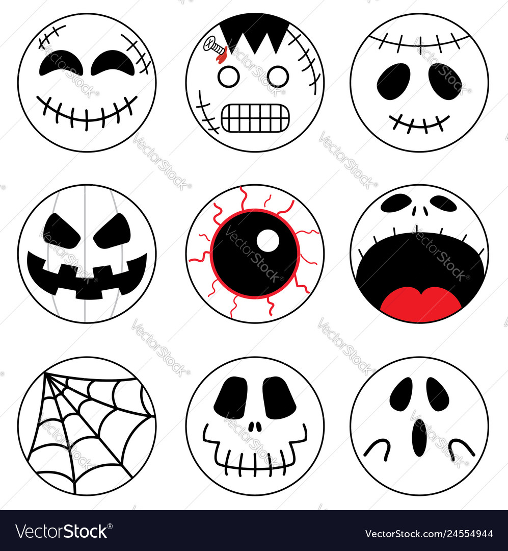 Halloween runde Aufkleber Set von Emoji Symbol Clipart