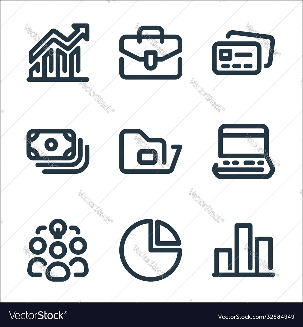 Business and management line icons linear set