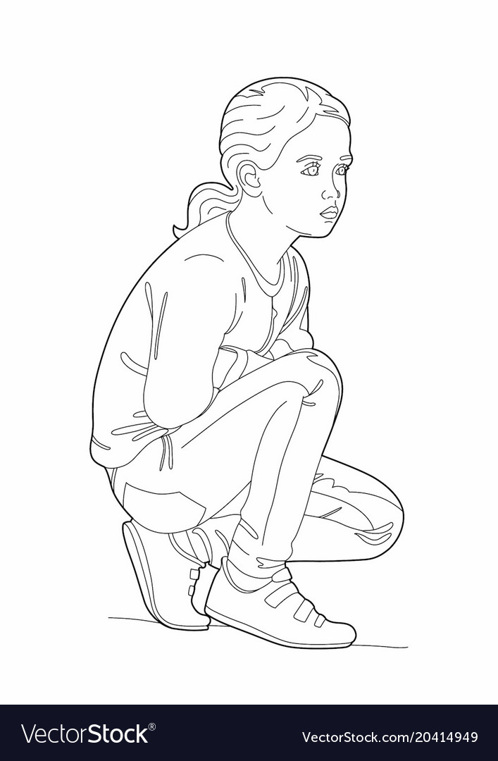 Drawing a crouching girl Royalty Free Vector Image
