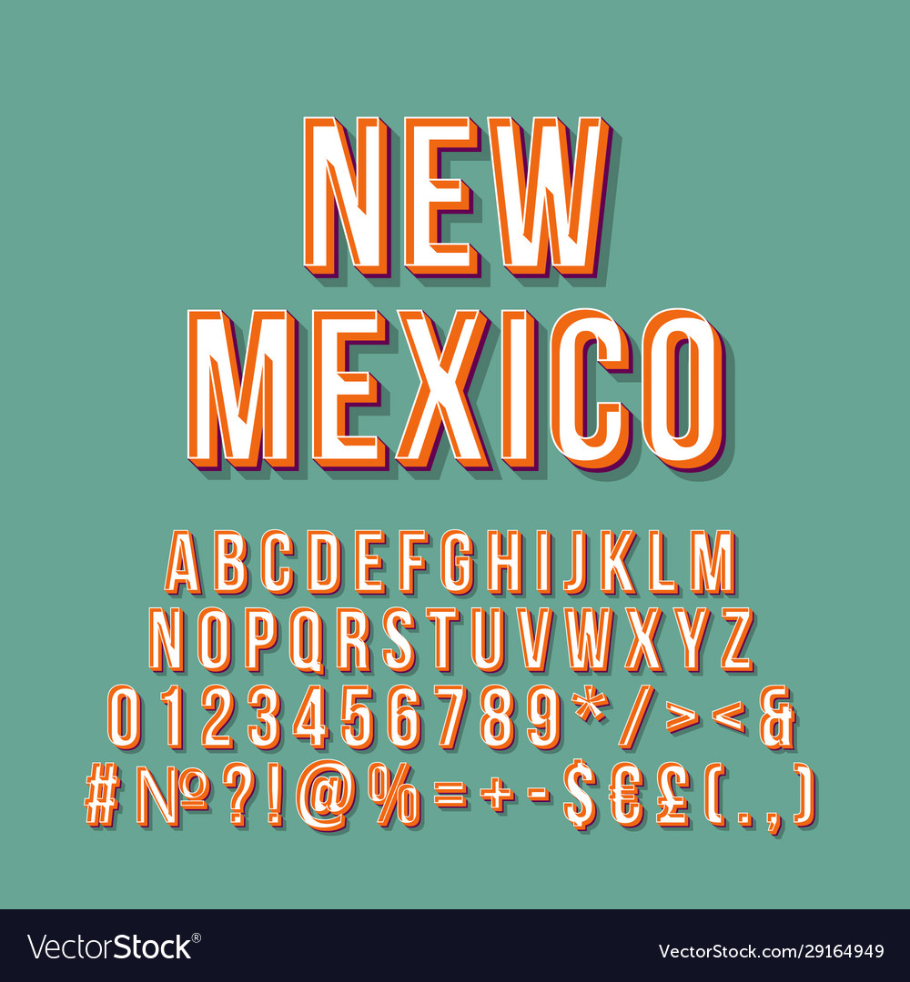Neue mexico vintage 3d schriftart retro fett schriftart vector image Neue mexico vintage 3d schriftart retro fett schriftart