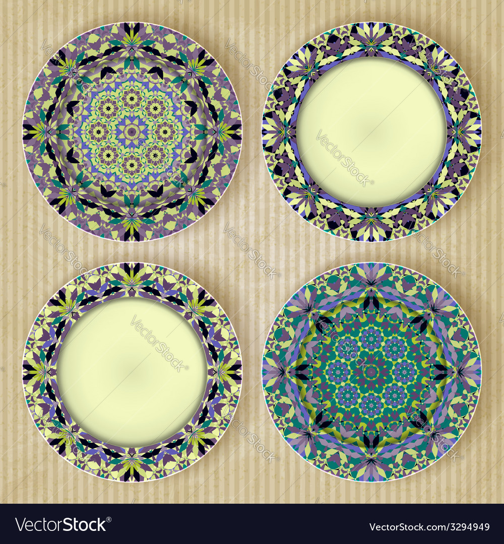 Plates with kaleidoscope pattern set