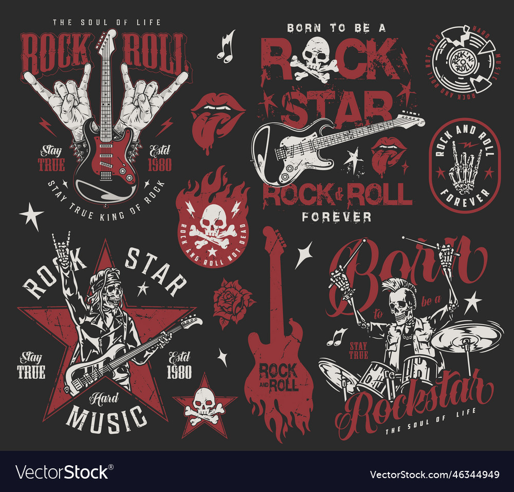 Rock star colorful set stickers Royalty Free Vector Image