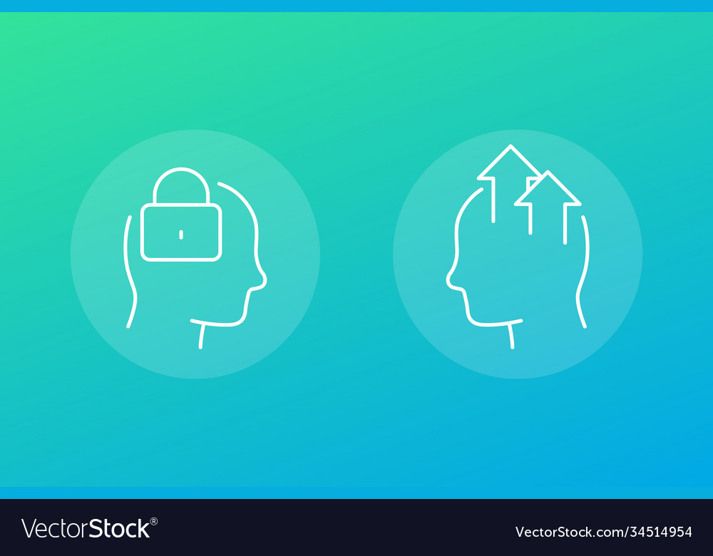 Fixed and growth mindset icons linear vector image Fixed and growth mindset icons linear