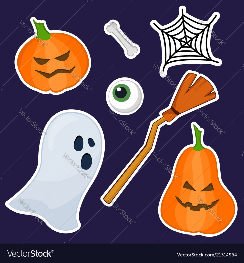 Halloween Stickers Made Of Hand Painting Vector Image