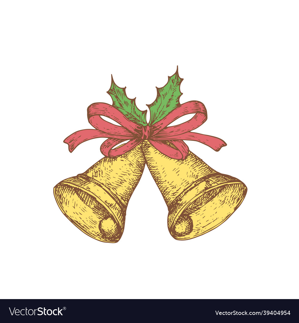 Hand drawn christmas bells with holly leaves Vector Image