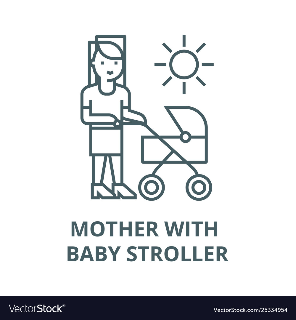 Mother with baby stroller line icon linear