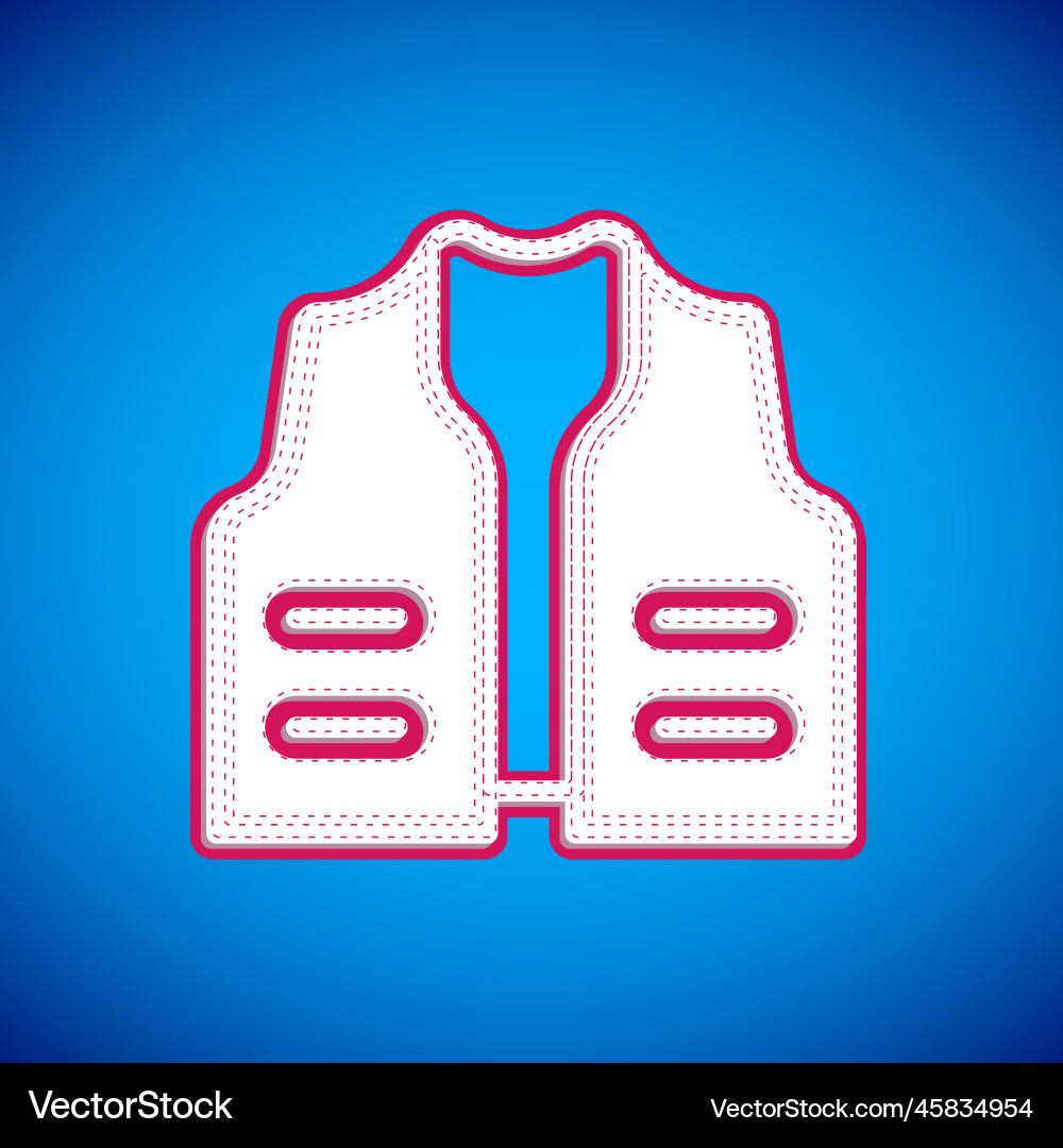 White fishing jacket icon isolated on blue Vector Image