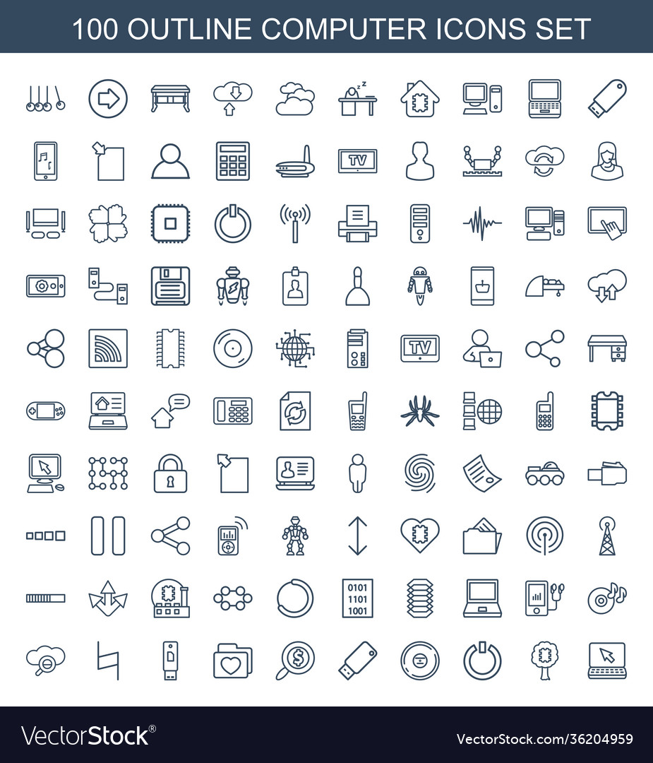 100 Computer Icons - Outline Set