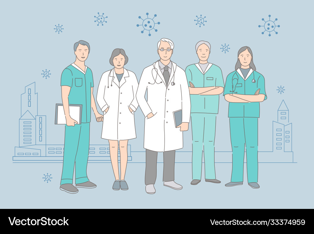 Group doctors and nurses standing Royalty Free Vector Image