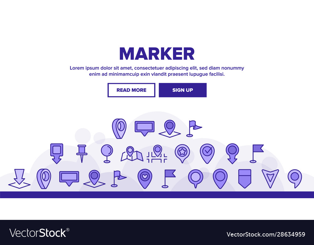Marker pointer gps map landing header vector image Marker pointer gps map landing header