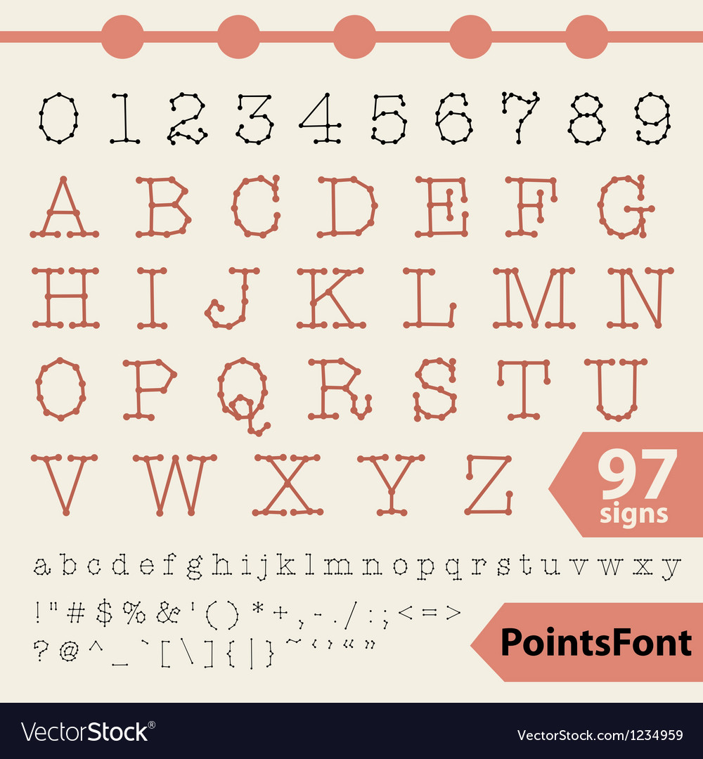 Points font 97 letters numbers and signs