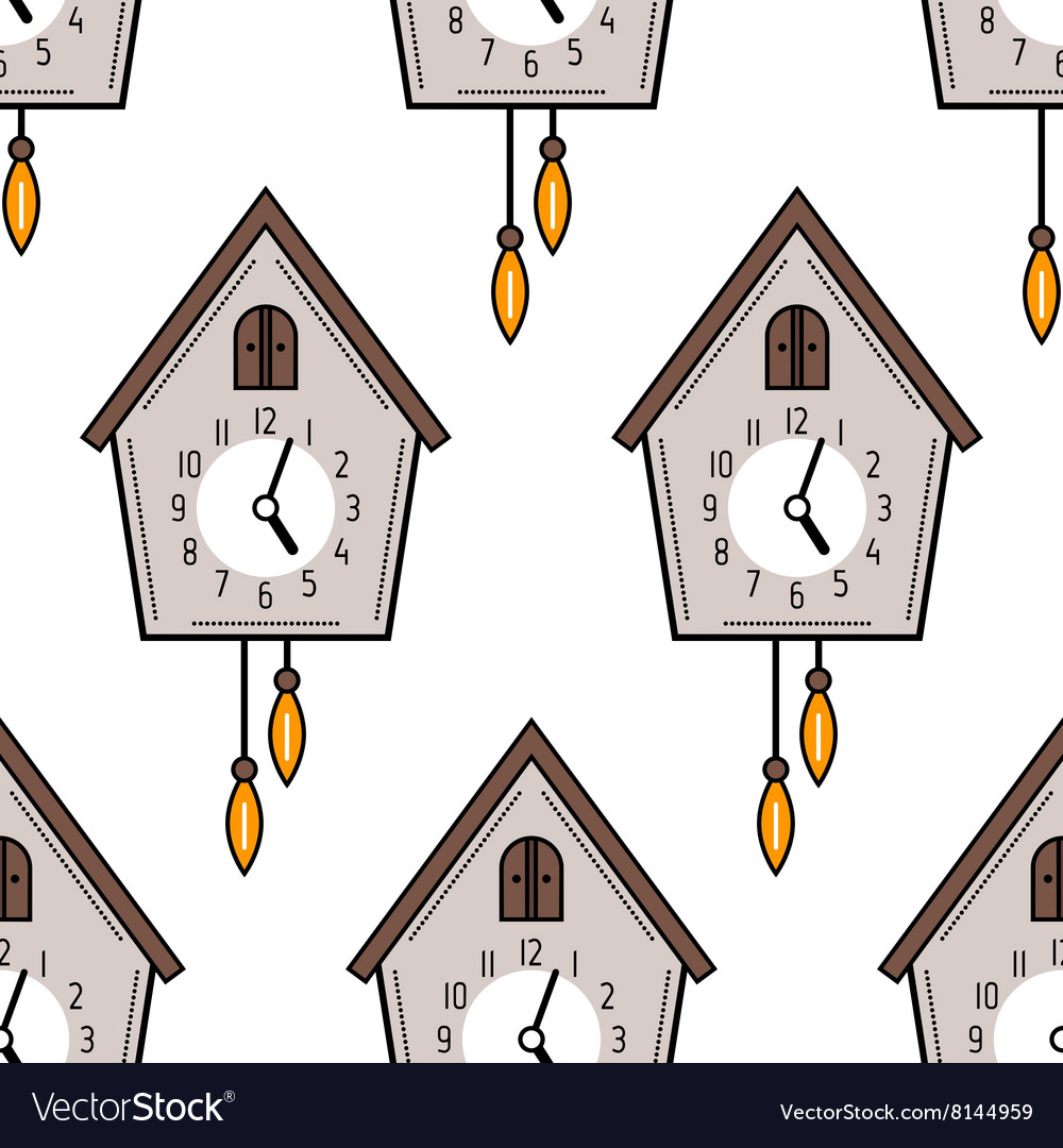 Seamless pattern with cuckoo clock on white