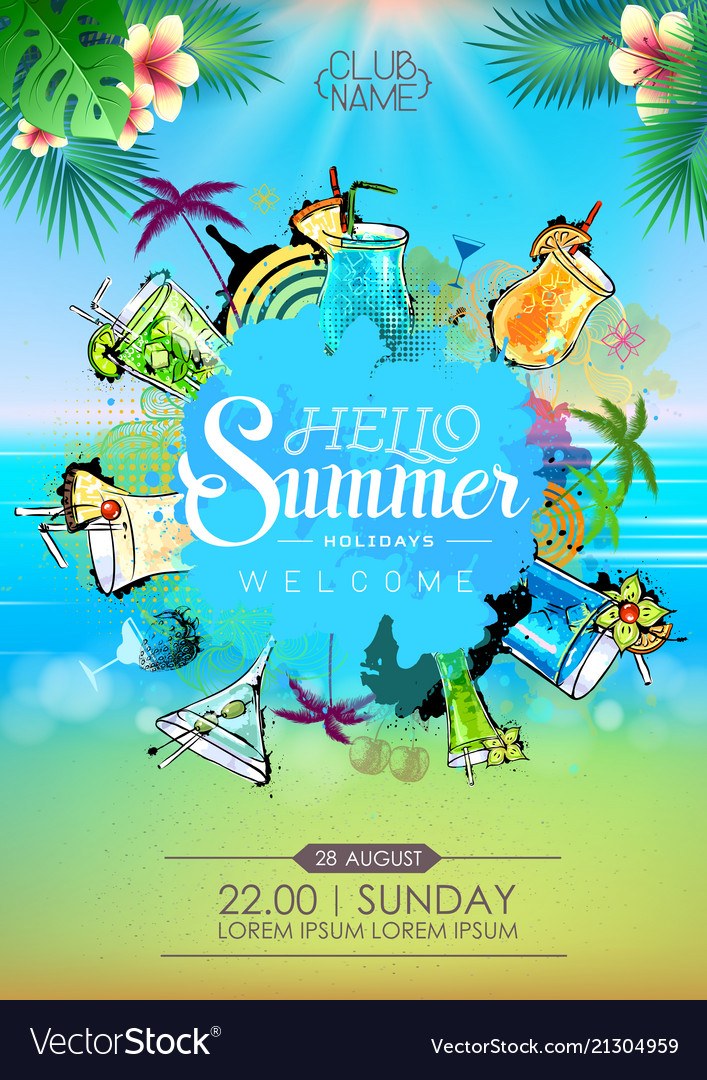 Summer cocktail party poster design menu Vector Image