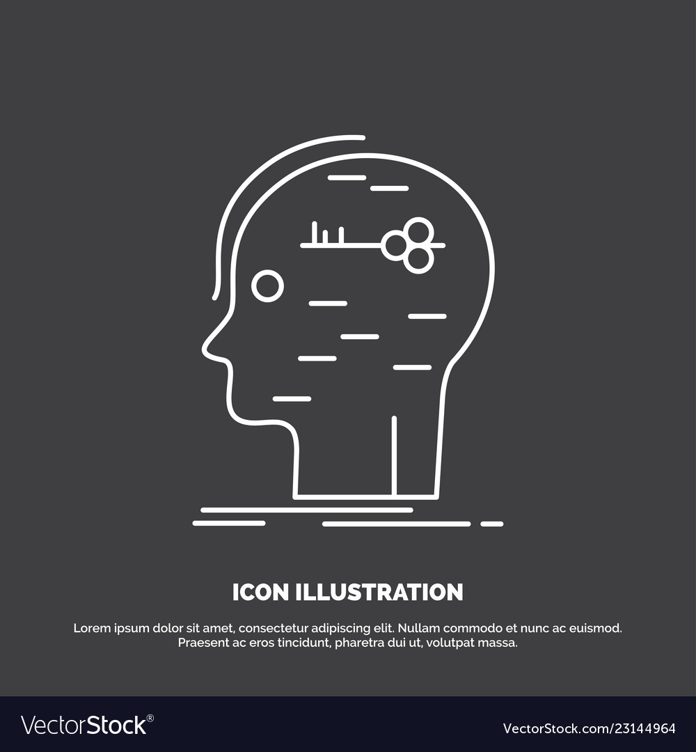 Brain hack hacking key mind icon line symbol vector image Brain hack hacking key mind icon line symbol