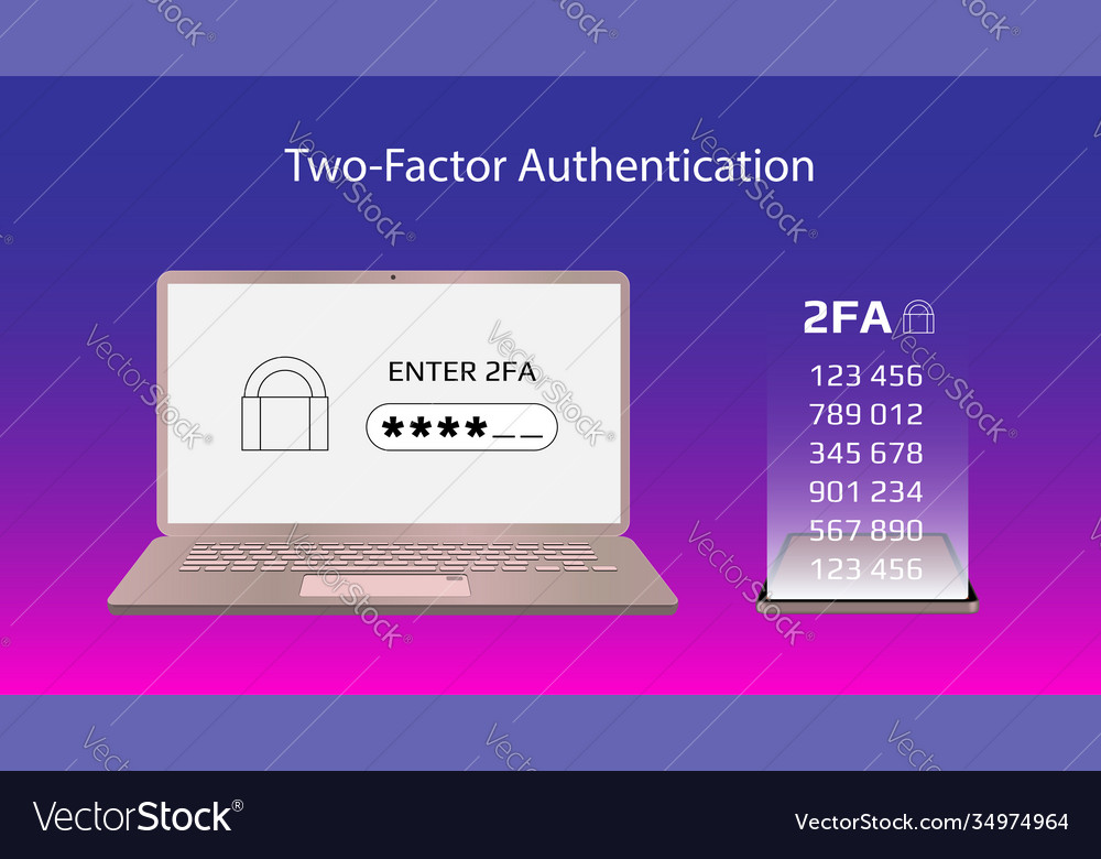 Concept 2fa two-factor authentication laptop vector image Concept 2fa two-factor authentication laptop