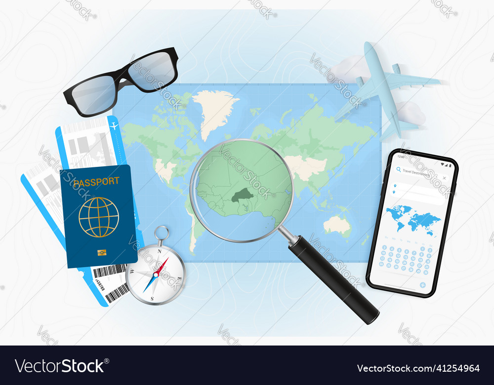 Conceptual of a trip to burkina faso with travel Vector Image