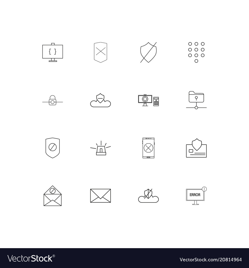 Cyber security linear thin icons set outlined