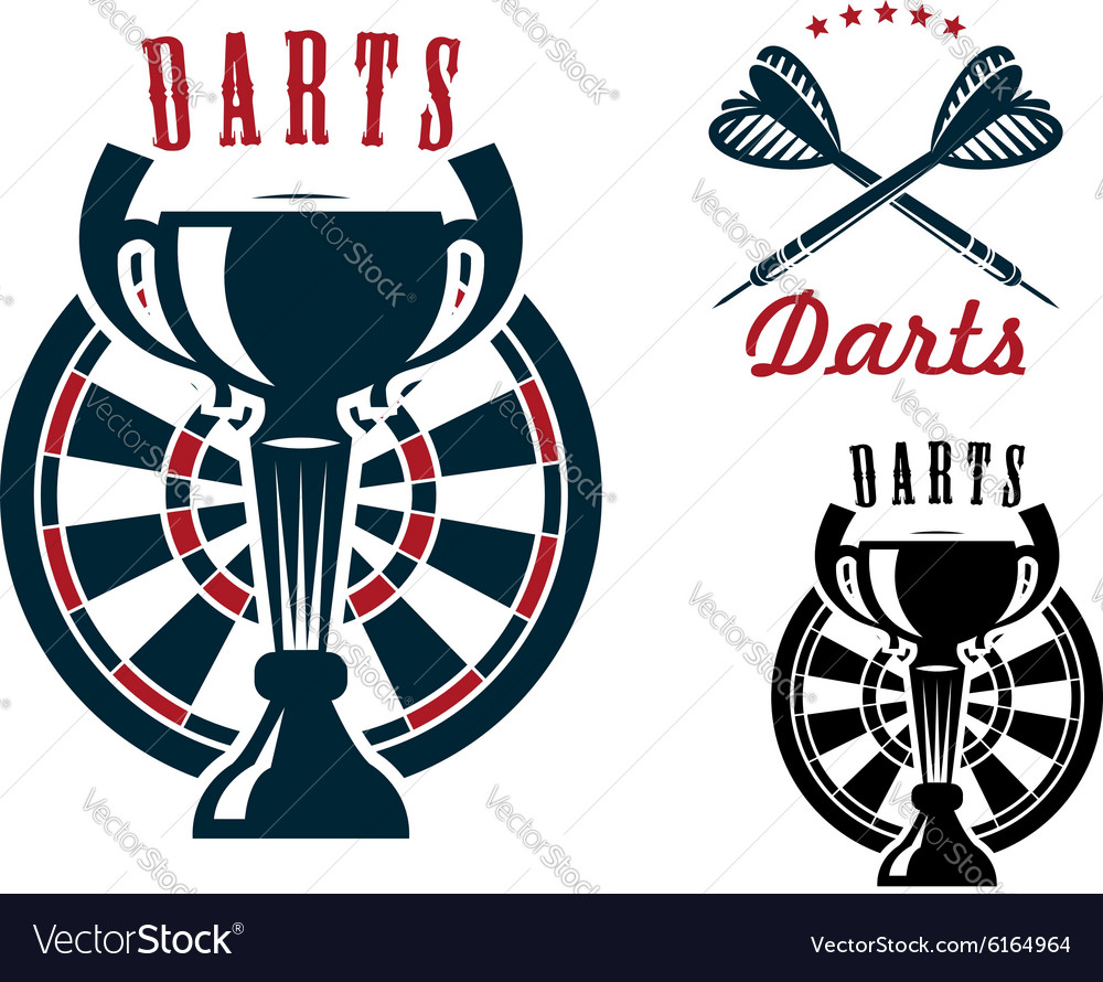 Darts symbols with dartboard and cup Royalty Free Vector