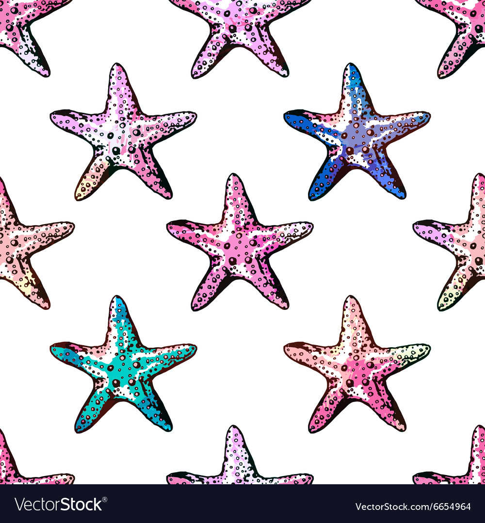 Exotic starfishes colorful seamless pattern